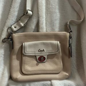 Coach Beige / Cream Leather Crossbody With Front Pocket